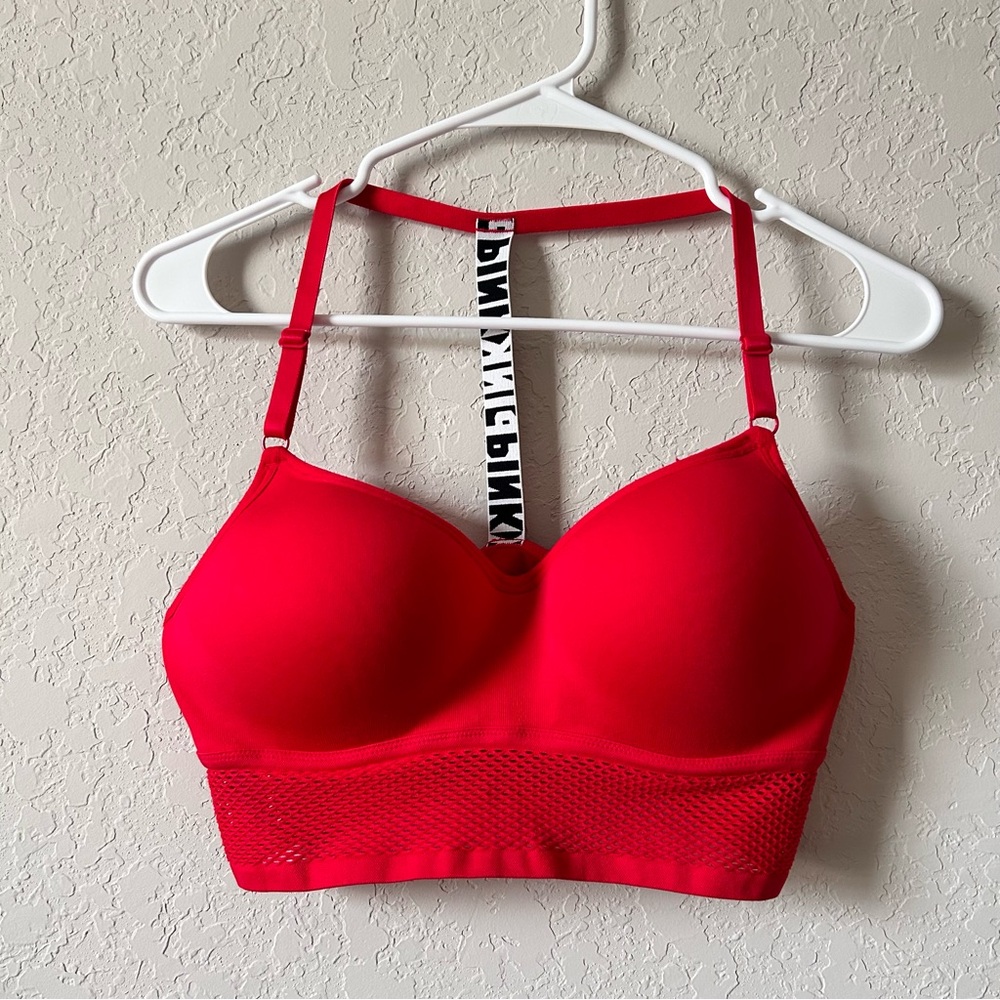 PINK Victoria’s Secret Red Mesh Wireless T-Strap Bra
